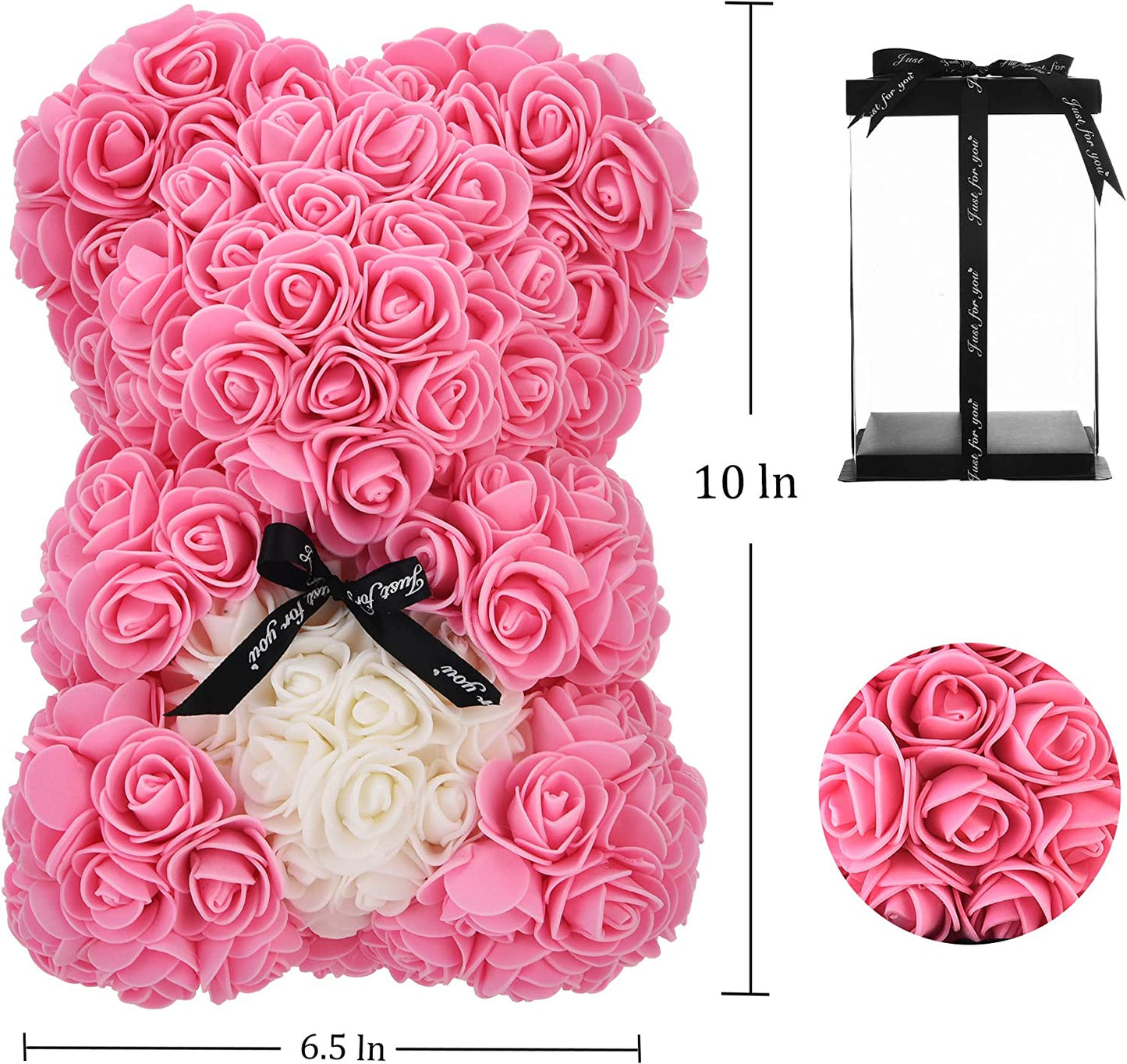 Birthday Gift for Women Rose, 10 Inch Rose Flower Bear Pink Rose Teddy Bear Mothers Day Mom Gifts - Gift for Mom, Girlfriend Gifts, Gifts for Girls & Bridal Showers - with Clear Gift Box (Pink)