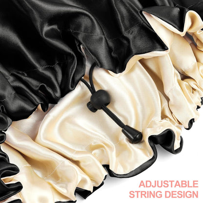 Satin Sleep Cap, Double-Sided Adjustable Bonnet Cap (Black)