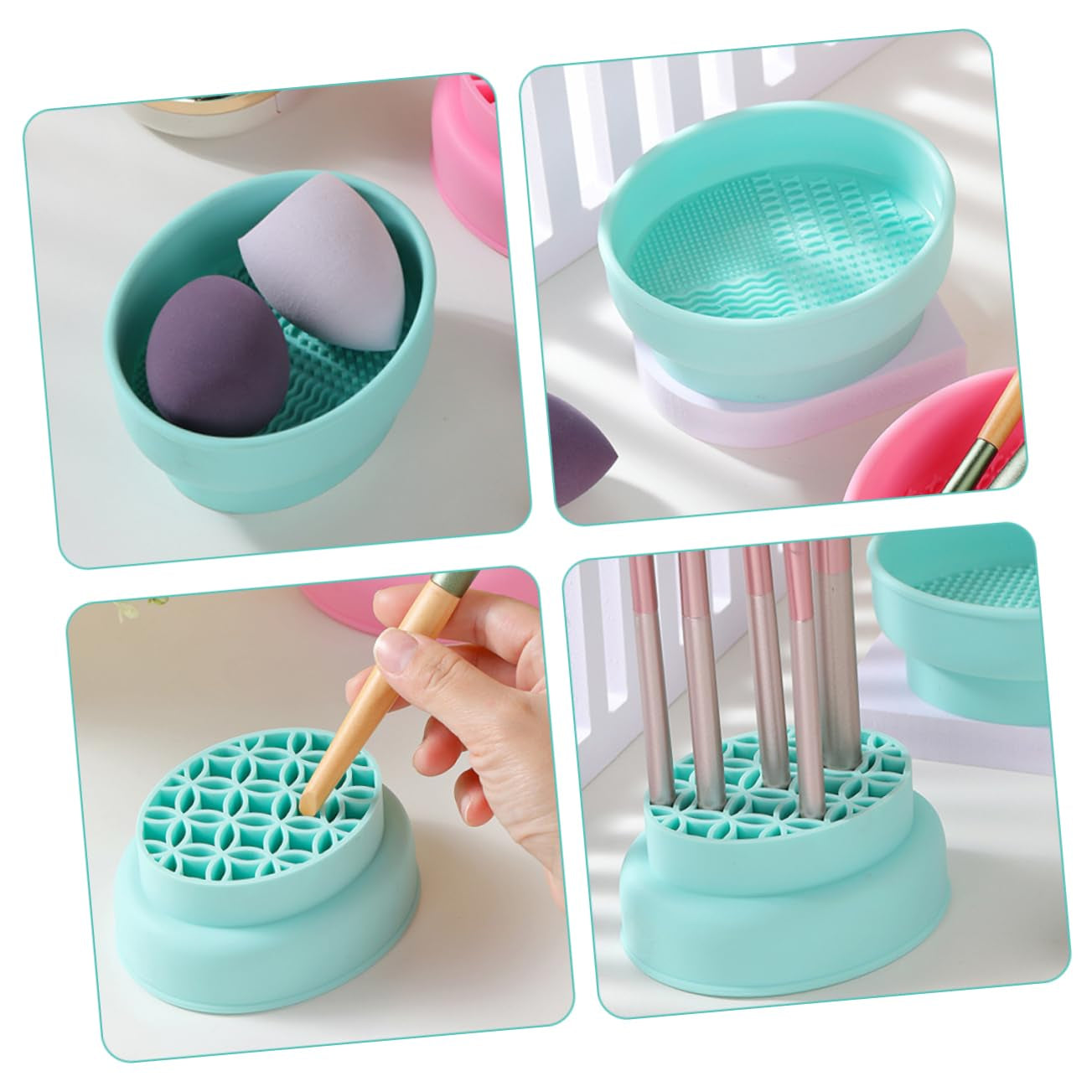 Silicone Makeup Brush Cleaner Bowl Drying Stand Essential Makeup Tool for Efficient Cleaning and Storage Compatible Brushes and Sponges Easy to Use and Practical