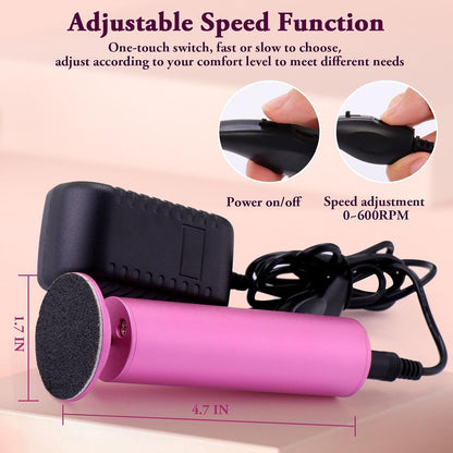 Electric Foot Callus Remover, Adjustable Speed ​​(0-600Rpm), Adjustable Speed Foot Scrubber with 60 Pcs Sandpaper Discs, Electric Callus Remover for Feet,Pedicure Tool for Men and Women,Pink