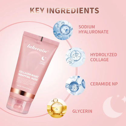 Collagen Peel off Facial Mask Overnight Wrapping Pack Elasticity Hydration Care Reduces Sagging Dullness Hydrolyzed Collagen For