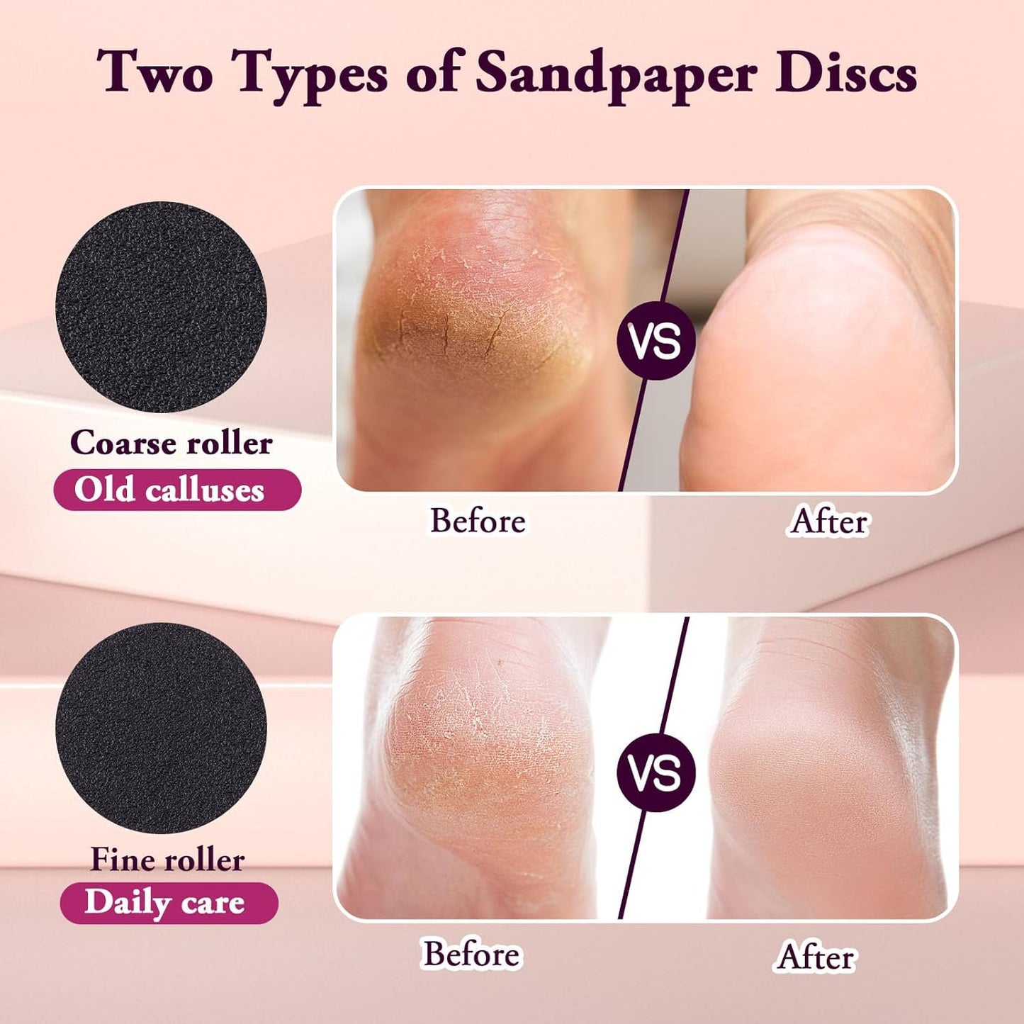 Electric Foot Callus Remover, Adjustable Speed ​​(0-600Rpm), Adjustable Speed Foot Scrubber with 60 Pcs Sandpaper Discs, Electric Callus Remover for Feet,Pedicure Tool for Men and Women,Pink