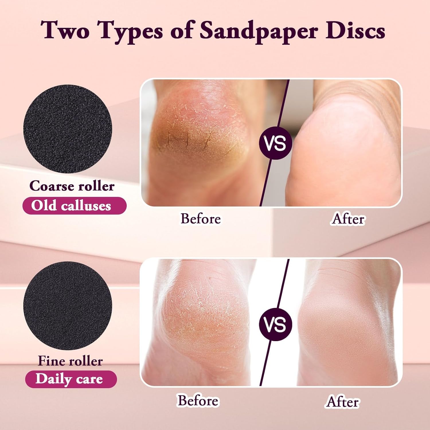 Electric Foot Callus Remover, Adjustable Speed ​​(0-600Rpm), Adjustable Speed Foot Scrubber with 60 Pcs Sandpaper Discs, Electric Callus Remover for Feet,Pedicure Tool for Men and Women,Pink