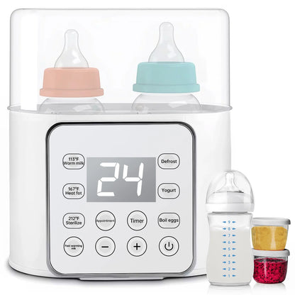 Baby , 9-In-1 Portable  with LCD Display, Double Bottles Fast Milk Warmer, White