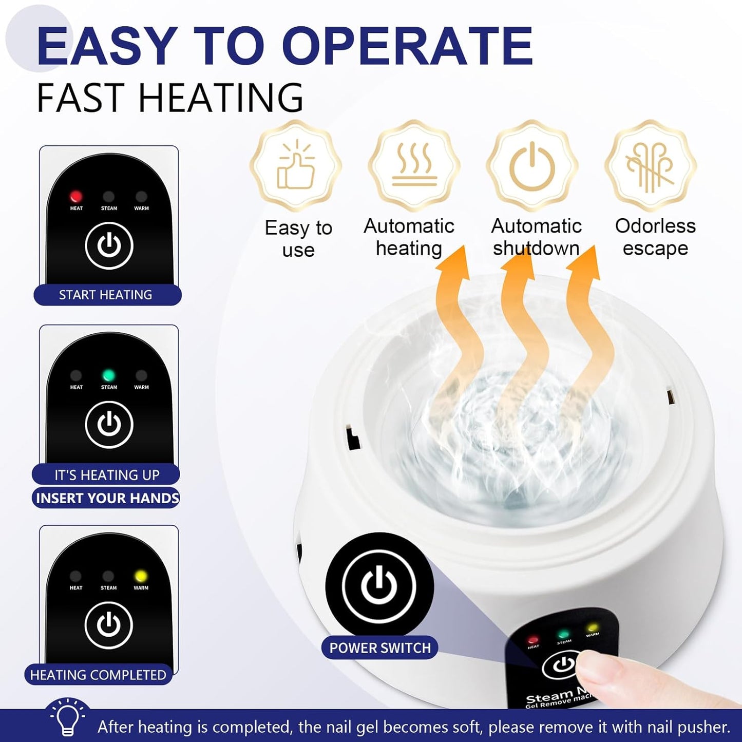 Nail Soaking Bowl, Electric Soak off Bowl Manicure Soaker Nail Polish Remover Machine for Acrylic Nails Dip Gel with Color Cuticle Pusher, Black