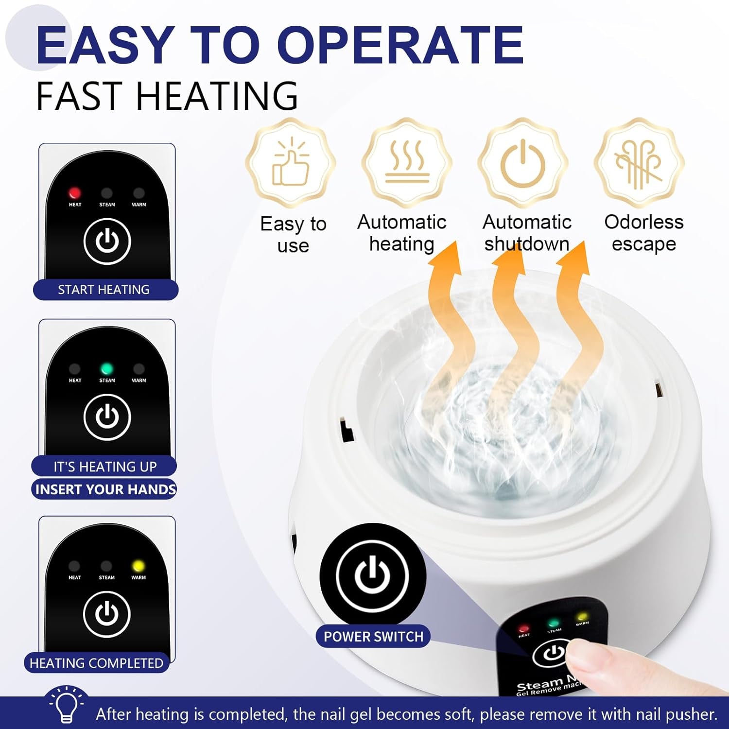 Nail Soaking Bowl, Electric Soak off Bowl Manicure Soaker Nail Polish Remover Machine for Acrylic Nails Dip Gel with Color Cuticle Pusher, Black