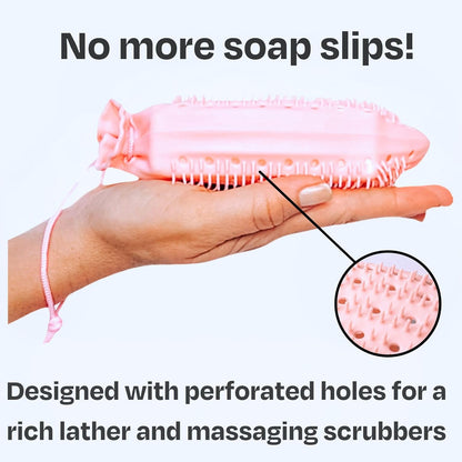 Soap Saver Bag, Gentle Exfoliating Loofah Pouch, Soap Sleeves for Bars, Exfoliating Bag, Bar Soap Pouch, Mesh Soap Bags for Soap Bars, Soap Bar Bag, Silicone Body Scrubber, Pink Loofah