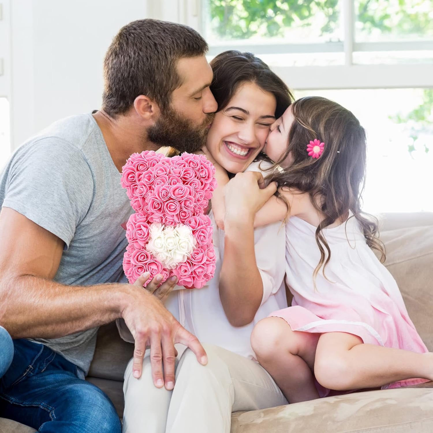 Birthday Gift for Women Rose, 10 Inch Rose Flower Bear Pink Rose Teddy Bear Mothers Day Mom Gifts - Gift for Mom, Girlfriend Gifts, Gifts for Girls & Bridal Showers - with Clear Gift Box (Pink)
