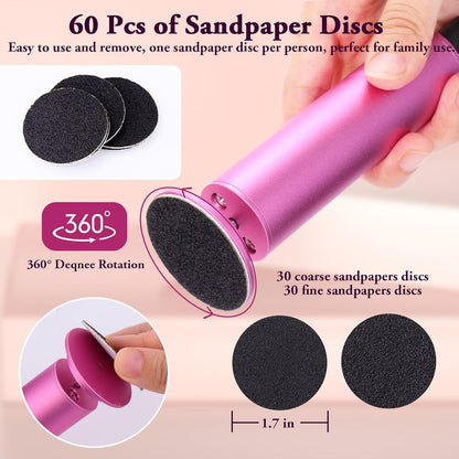 Electric Foot Callus Remover, Adjustable Speed ​​(0-600Rpm), Adjustable Speed Foot Scrubber with 60 Pcs Sandpaper Discs, Electric Callus Remover for Feet,Pedicure Tool for Men and Women,Pink