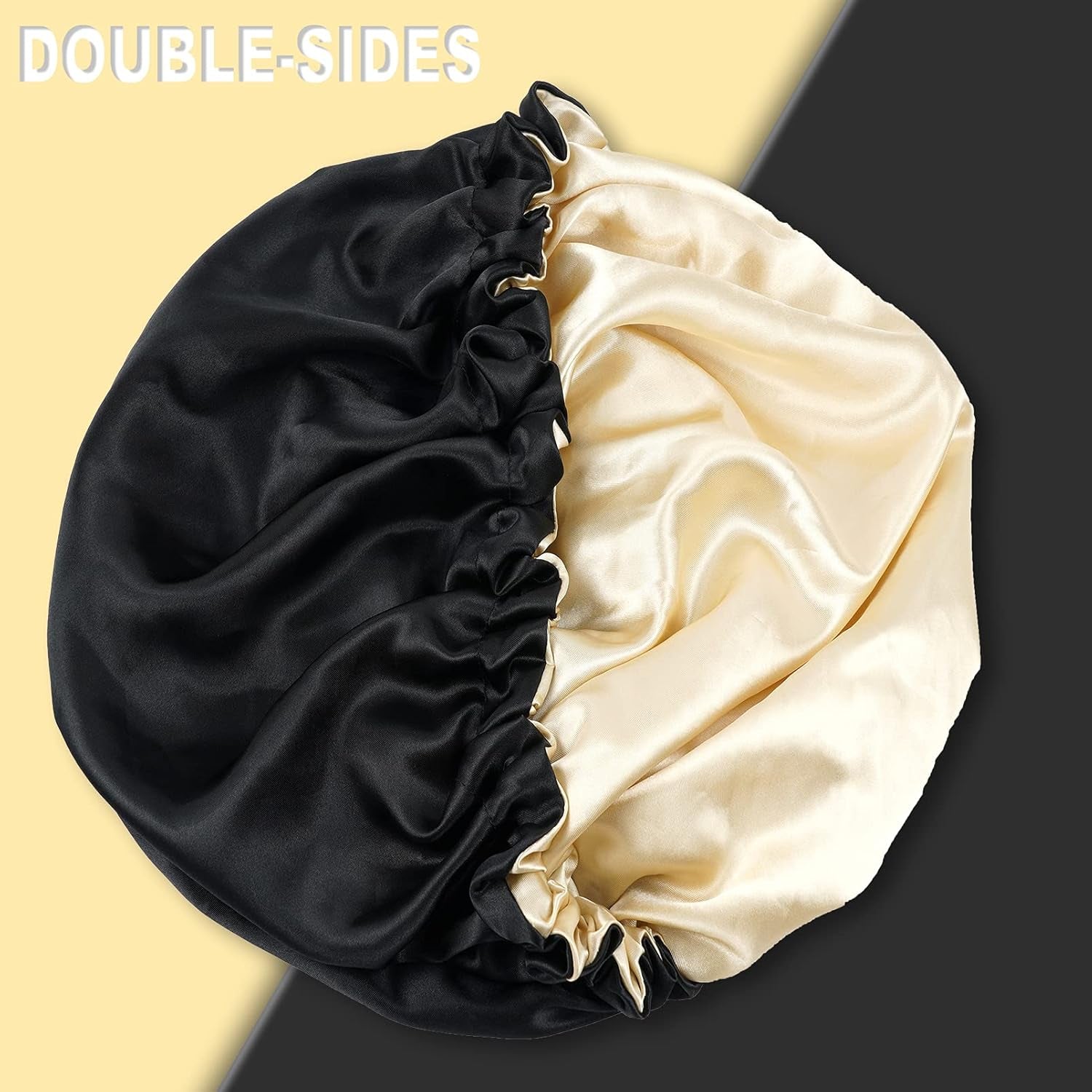 Satin Sleep Cap, Double-Sided Adjustable Bonnet Cap (Black)