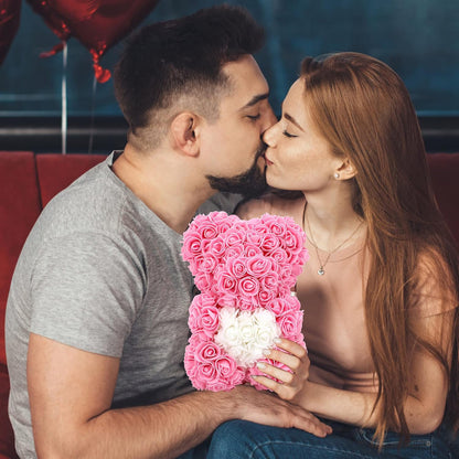 Birthday Gift for Women Rose, 10 Inch Rose Flower Bear Pink Rose Teddy Bear Mothers Day Mom Gifts - Gift for Mom, Girlfriend Gifts, Gifts for Girls & Bridal Showers - with Clear Gift Box (Pink)